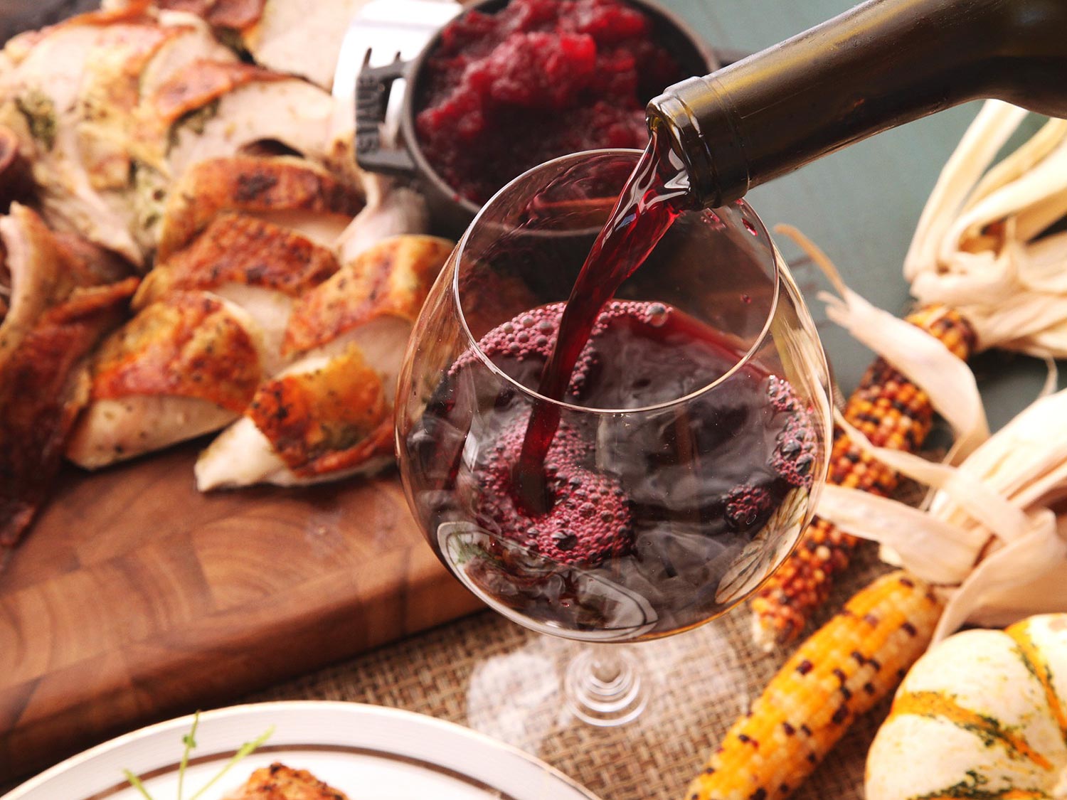 red wine on Thanksgiving with turkey and corn