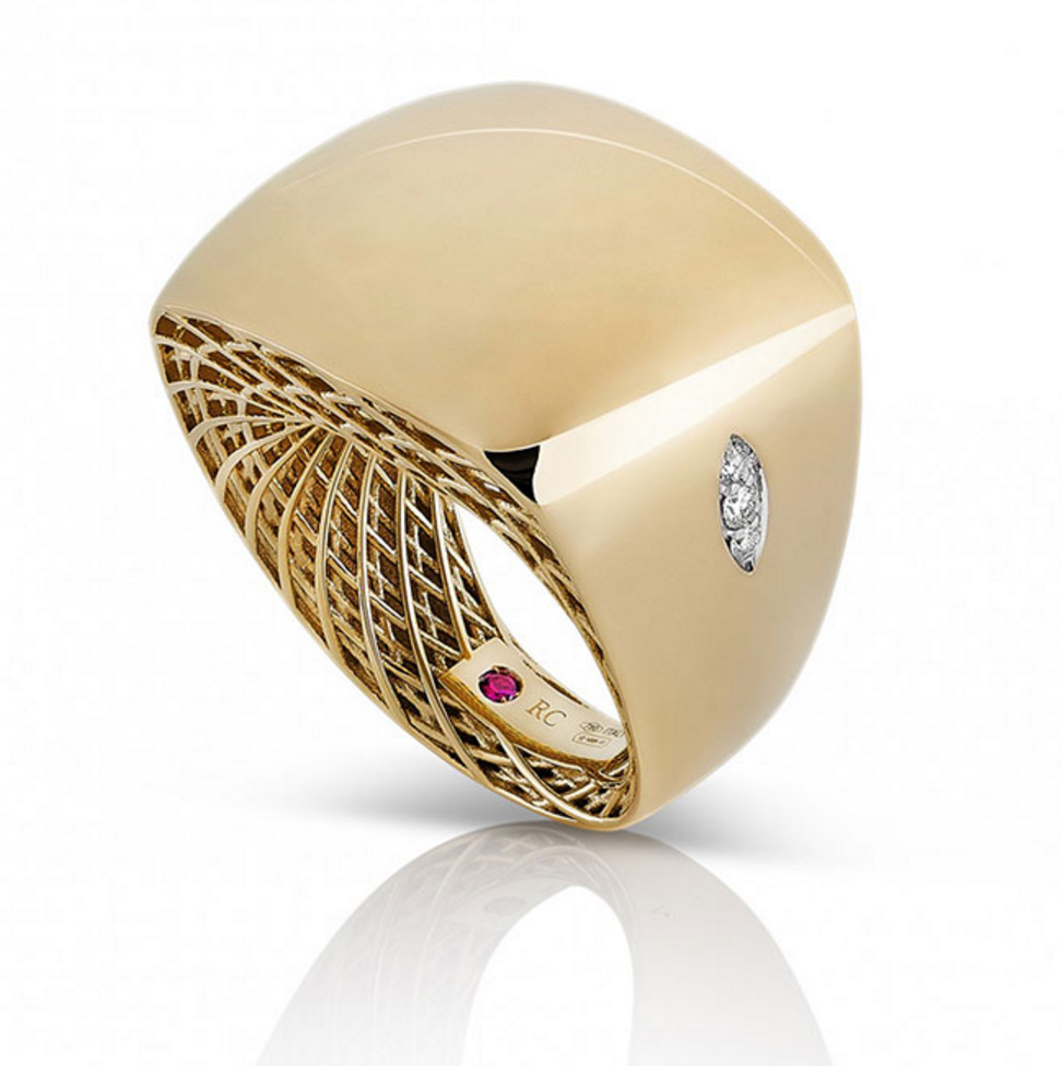 Roberto Coin Golden Gate Ring with signature ruby shown